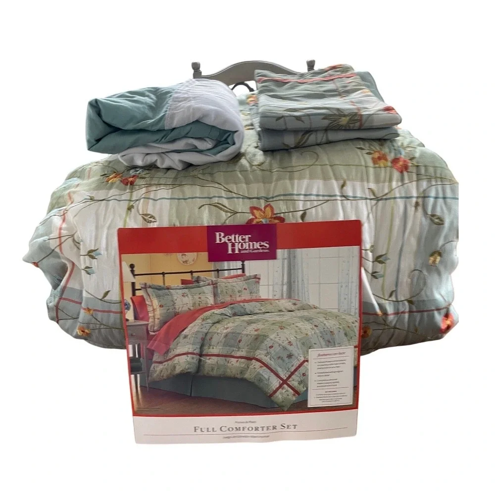 Better Homes and Gardens Posies & Plaid Full Comforter Set Sage Green Floral 4pc